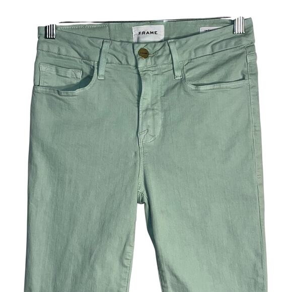 FRAME Le Crop Mini Boot Aloe Green Bermuda Shorts Size 26 - Altered Denim - Picture 2 of 8